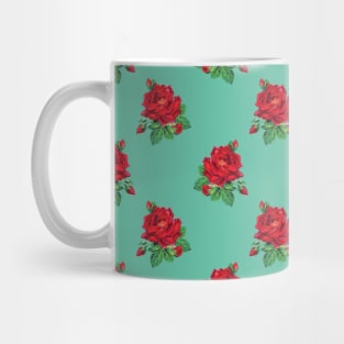 Red vintage roses on aqua Mug